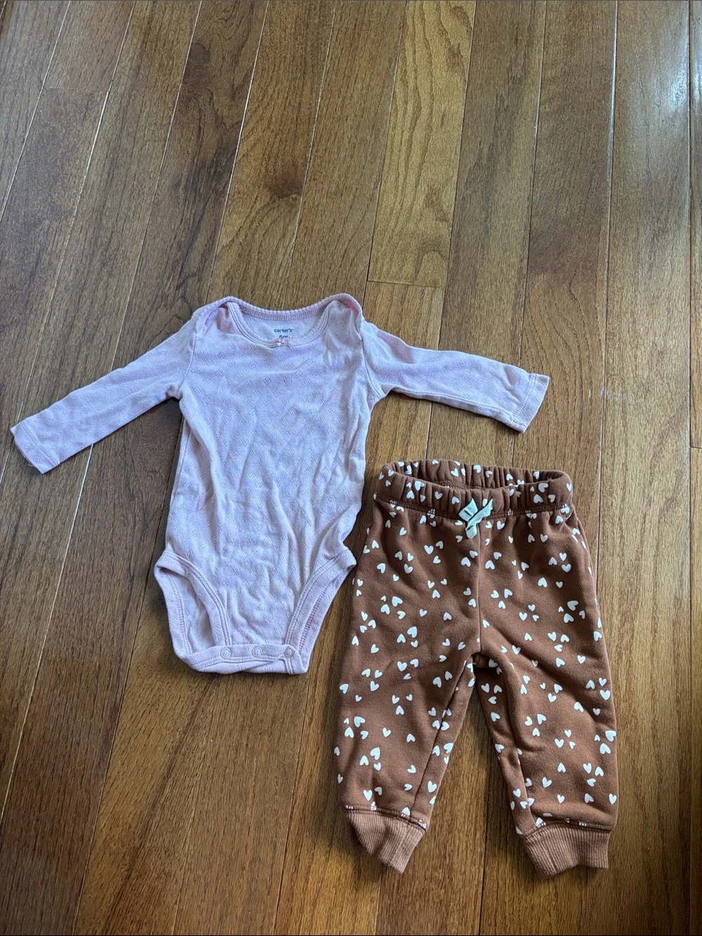 Carter's Pink Long-Sleeve Bodysuit with Jumping Beans Brown Heart Print Pants